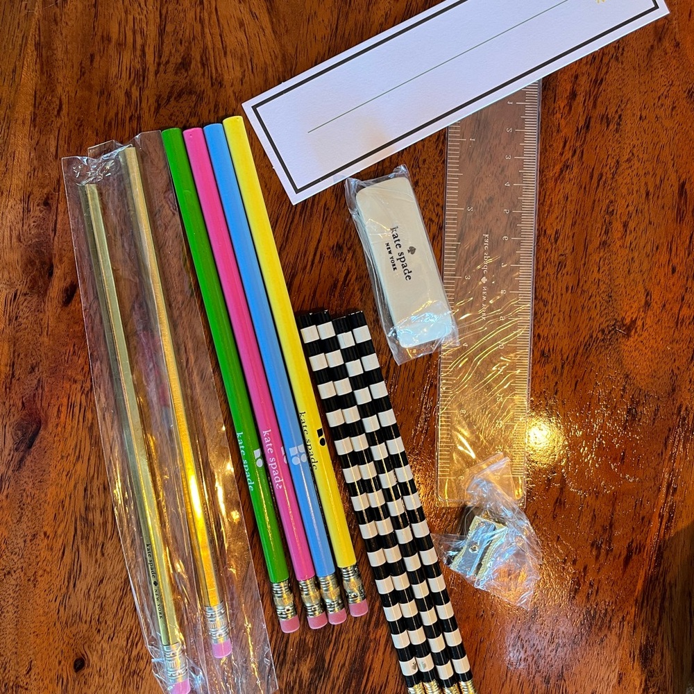 kate spade Vibrant Pencil Set with Ruler, Sharpener, Bookmark and Eraser